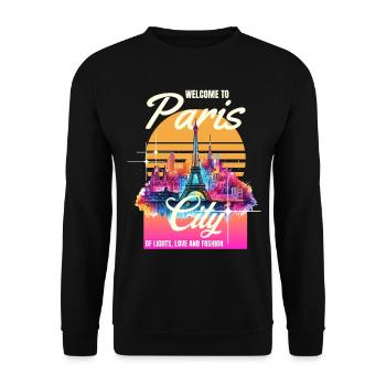 Paris, Tour Eiffel, France, Ville, Horizon, Art - Sweat-shirt Unisexe - noir - Devant - Alina (178cm) & Michal (187cm)