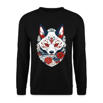 Japanese Kitsune Yokai Ukiyo-E Streetwear - Unisex Sweatshirt - black - Front - Alina (178cm) & Michal (187cm)