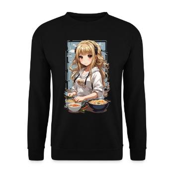 Anime Girl Ramen Love Manga Noodle Soup Design - Sweat-shirt Unisexe - noir - Devant - Alina (178cm) & Michal (187cm)