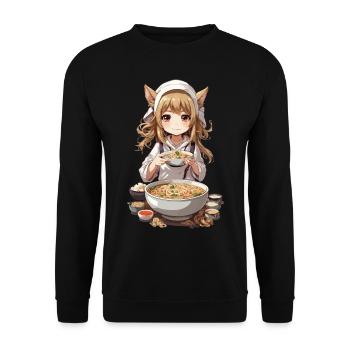 Kemonomimi Girl Ramen Anime Manga Liebhaber - Unisex Pullover - Schwarz - Vorne - Alina (178cm) & Michal (187cm)