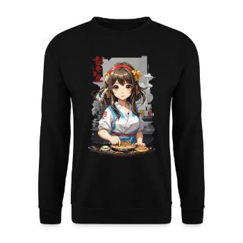 Anime Okonomiyaki Kochendes Manga Mädchen - Unisex Pullover - Schwarz - Vorne - Alina (178cm) & Michal (187cm)