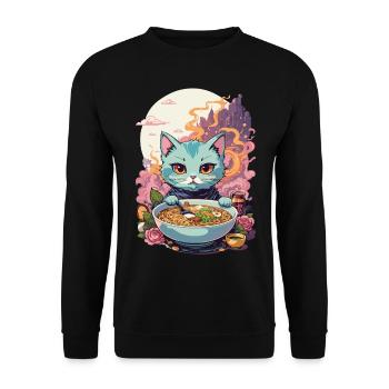 Ramen Katze Kawaii Anime Japan Food Design - Unisex Pullover - Schwarz - Vorne - Alina (178cm) & Michal (187cm)