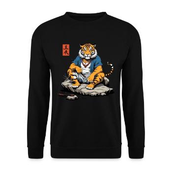 Asian Tiger Monk Japan Streetwear Art - Unisex Sweatshirt - black - Front - Alina (178cm) & Michal (187cm)