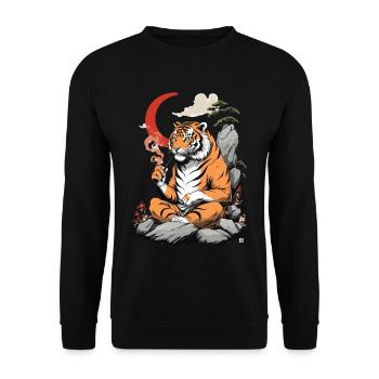 Yokai Tiger Vintage Ukiyo-E Streetwear Art - Sweat-shirt Unisexe - noir - Devant - Alina (178cm) & Michal (187cm)