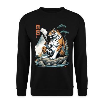 Ukiyo-E Tiger Berg Asiatische Kunst Streetwear - Unisex Pullover - Schwarz - Vorne - Alina (178cm) & Michal (187cm)