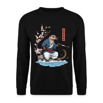 Kawaii Samurai Otter Ukiyo-E Kunst Streetwear - Unisex Pullover - Schwarz - Vorne - Alina (178cm) & Michal (187cm)