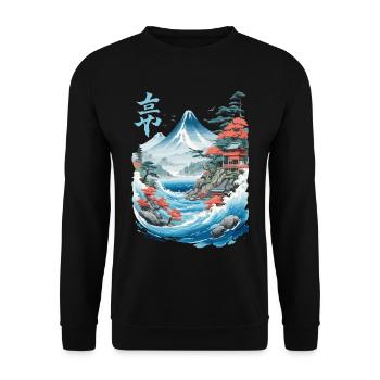 Oeuvre rétro japonaise Ukiyo-e Fujiyama - Sweat-shirt Unisexe - noir - Devant - Alina (178cm) & Michal (187cm)