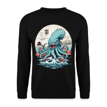 Vintage Kraken Sea Monster Japon Style esthétique - Sweat-shirt Unisexe - noir - Devant - Alina (178cm) & Michal (187cm)