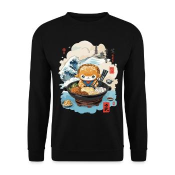 Shabu Shabu Ukiyo-E Kawaii Japanese Food Design - Unisex Sweatshirt - black - Front - Alina (178cm) & Michal (187cm)