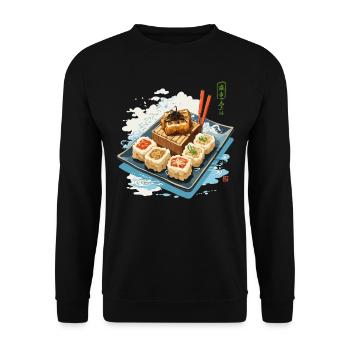 Japanisches Sushi Streetwear Aesthetic Design - Unisex Pullover - Schwarz - Vorne - Alina (178cm) & Michal (187cm)