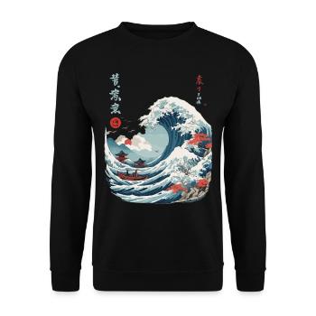 Japanische Kanagawa Welle Vintage Ukiyo-E - Unisex Pullover - Schwarz - Vorne - Alina (178cm) & Michal (187cm)