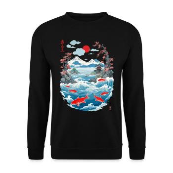 Aesthetic Koi Carp Japan Vintage Streetwear - Unisex Sweatshirt - black - Front - Alina (178cm) & Michal (187cm)
