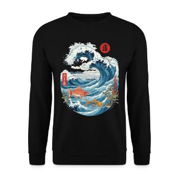 Asia Sea Ocean Ukiyo-E Vintage Kanji Streetwear - Unisex Sweatshirt - black - Front - Alina (178cm) & Michal (187cm)
