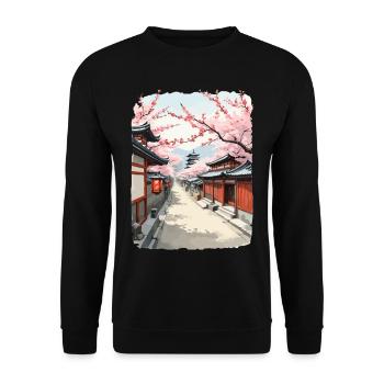 Fleurs de cerisier Japon Streetwear Street Art Design - Sweat-shirt Unisexe - noir - Devant - Alina (178cm) & Michal (187cm)