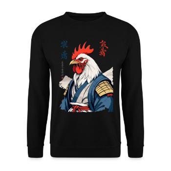 Samurai Hahn Japan Vintage Ukiyo-E Kunst Design - Unisex Pullover - Schwarz - Vorne - Alina (178cm) & Michal (187cm)