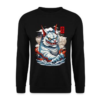 Japan Aesthetic Cats Yokai Ukiyo-E Streetwear - Unisex Sweatshirt - black - Front - Alina (178cm) & Michal (187cm)