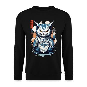 Yokai Cat Ukiyo-E Vintage Streetwear Cat Style - Unisex Sweatshirt - black - Front - Alina (178cm) & Michal (187cm)
