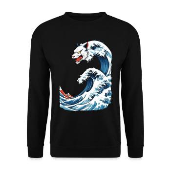 Cat Wave Ukiyo-E Vintage Japon Streetwear - Sweat-shirt Unisexe - noir - Devant - Alina (178cm) & Michal (187cm)