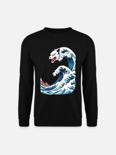 Katzen Welle Ukiyo-E Vintage Japan Streetwear - Unisex Pullover - Schwarz