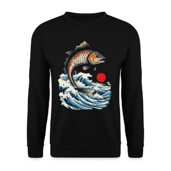 Fisch Ukiyo-E Japan Fischer Angeln Vintage Design - Unisex Pullover - Schwarz - Vorne - Alina (178cm) & Michal (187cm)
