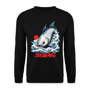 Ukiyo-E Fish Fisherman Angler Japan Artwork - Unisex Sweatshirt - black - Front - Alina (178cm) & Michal (187cm)