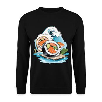 Sushi Retro Japan Ukiyo-E Wave Streetwear Style - Unisex Sweatshirt - black - Front - Alina (178cm) & Michal (187cm)