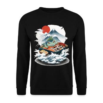 Ukiyo-E Japan Kunst Sushi Yokai Streetwear Design - Unisex Pullover - Schwarz - Vorne - Alina (178cm) & Michal (187cm)