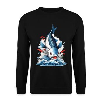 Ukiyo-E Fisch Angler und Fisch Japan Illustration - Unisex Pullover - Schwarz - Vorne - Alina (178cm) & Michal (187cm)
