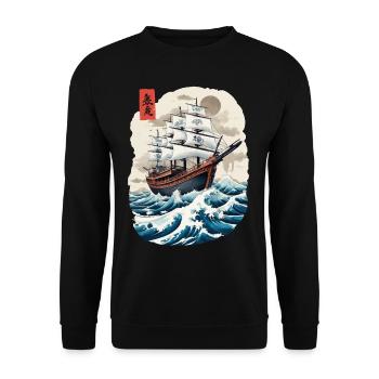 Japon Voilier Capitaine Esthétique Streetwear - Sweat-shirt Unisexe - noir - Devant - Alina (178cm) & Michal (187cm)