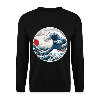 Ukiyo-E Waves Japan Vintage Streetwear - Unisex Sweatshirt - black - Front - Alina (178cm) & Michal (187cm)