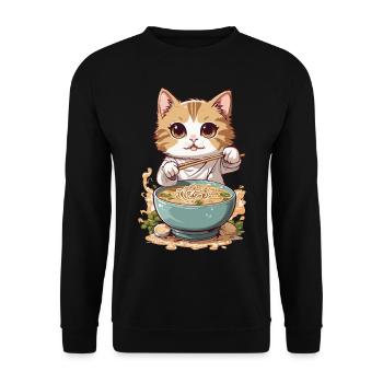 Le chat aime les ramen à la culture japonaise - Sweat-shirt Unisexe - noir - Devant - Alina (178cm) & Michal (187cm)