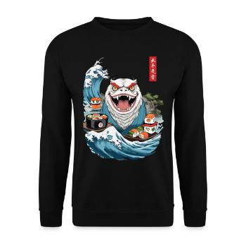 Japon Sushi Ukiyo-E Yokai Monster Streetwear Art - Sweat-shirt Unisexe - noir - Devant - Alina (178cm) & Michal (187cm)