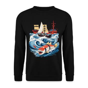 Lustige Sushi Fantasy Vintage Japan Aesthetic - Unisex Pullover - Schwarz - Vorne - Alina (178cm) & Michal (187cm)