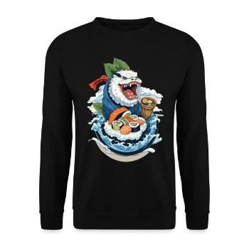 Sushi Yokai Monster Vintage Ukiyo-E Japan Kunst - Unisex Pullover - Schwarz - Vorne - Alina (178cm) & Michal (187cm)