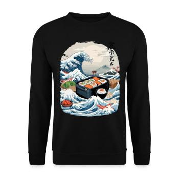 Japanese Sushi Ukiyo-E Art Aesthetic Design - Unisex Sweatshirt - black - Front - Alina (178cm) & Michal (187cm)
