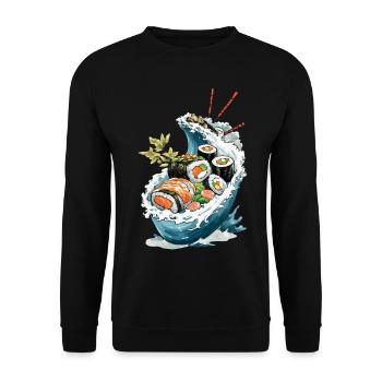 Sushi Bowl Ukiyo-E Japan Retro Aesthetic Design - Unisex Pullover - Schwarz - Vorne - Alina (178cm) & Michal (187cm)