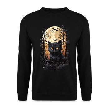 Katze Vollmond Halloween Zauber magische Katzen - Unisex Pullover - Schwarz - Vorne - Alina (178cm) & Michal (187cm)