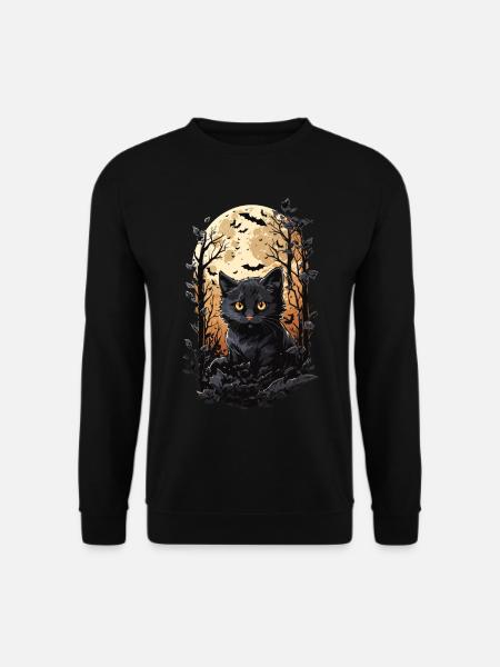 Katze Vollmond Halloween Zauber magische Katzen - Unisex Pullover - Schwarz