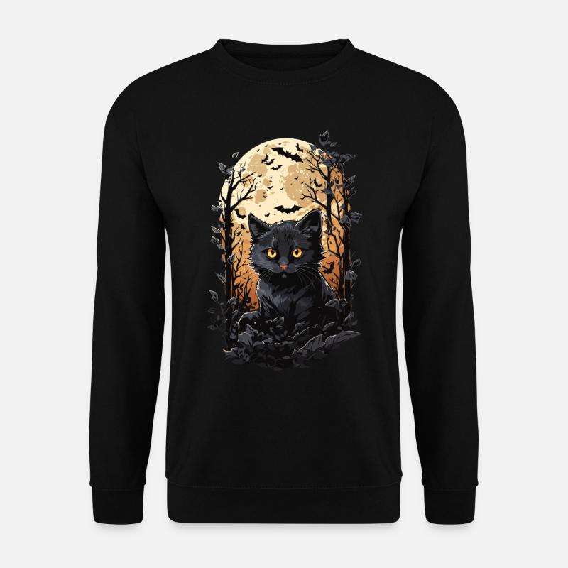Katze Vollmond Halloween Zauber magische Katzen - Unisex Pullover - Schwarz