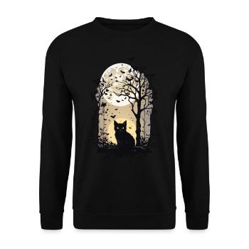 Hexen Katze Halloween Vollmond Aesthetic - Unisex Pullover - Schwarz - Vorne - Alina (178cm) & Michal (187cm)