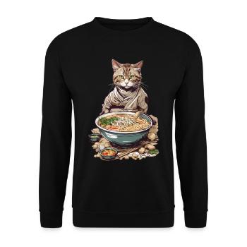 Cat Loves Ramen Japon Esthétique Streetwear - Sweat-shirt Unisexe - noir - Devant - Alina (178cm) & Michal (187cm)