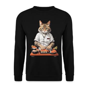Katzen Sushi Meister Lustiges Japan Food Design - Unisex Pullover - Schwarz - Vorne - Alina (178cm) & Michal (187cm)