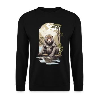 Asian Monkey Nature Aesthetic Monkey Design - Unisex Sweatshirt - black - Front - Alina (178cm) & Michal (187cm)