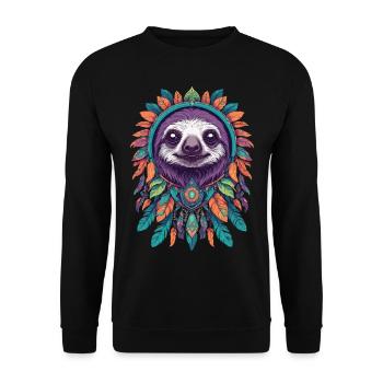 Paresseux spirituel Mandala Feathers Festival - Sweat-shirt Unisexe - noir - Devant - Alina (178cm) & Michal (187cm)