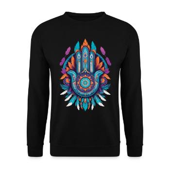Hamsa Hand Mandala Bohemian Chic - Unisex Pullover - Schwarz - Vorne - Alina (178cm) & Michal (187cm)