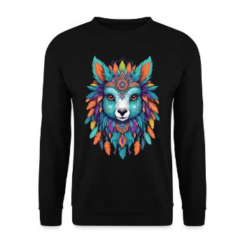 Spirituelles Lama Feder Mandala Krafttier - Unisex Pullover - Schwarz - Vorne - Alina (178cm) & Michal (187cm)
