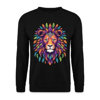 Spirit Animal Löwe Mandala aus Federn - Unisex Pullover - Schwarz - Vorne - Alina (178cm) & Michal (187cm)