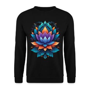 Spirituelle Lotus-Mandala Zen Aesthetic Style - Unisex Pullover - Schwarz - Vorne - Alina (178cm) & Michal (187cm)