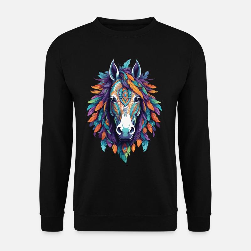 Spirituelles Pferd Mandala Kunstwerk - Unisex Pullover - Schwarz