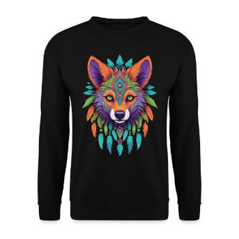 Spirit Schakal Mandala Esoterik Kunst - Unisex Pullover - Schwarz - Vorne - Alina (178cm) & Michal (187cm)